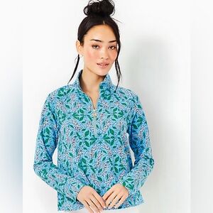 Lilly Pulitzer Blue & Green Printed Quarter-Zip Pullover